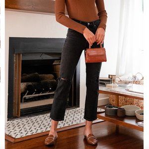 Agolde Wilder Black Distressed Mid-Rise Comfort Straight Leg Jeans (size 24)